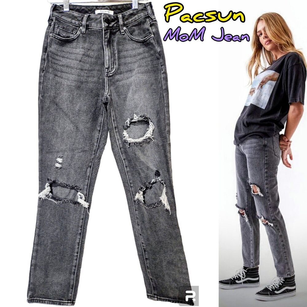 PacSun Faded Black Ripped Mom Jeans